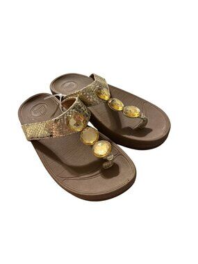Fitflop Womens Jeweled Gold & Brown Sandals Size 5 Gem Accents